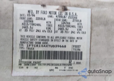 1996 Ford Ranger from USA, damaged, VIN 1FTCR10AXTUD39668